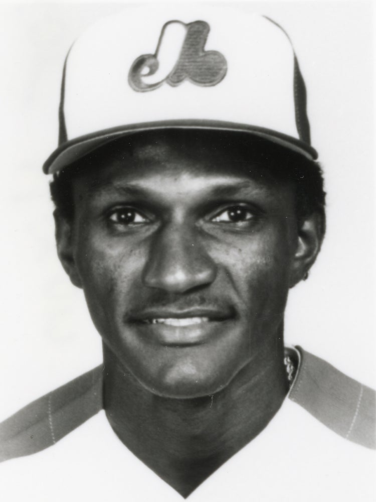 Head and shoulders portrait of Otis Nixon in Expos uniform